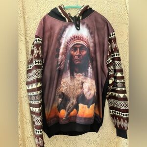 NWOT XXL Native American Indian chief & buffalo sweatshirt hoodie unisex